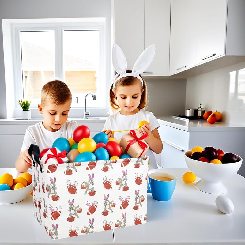 SETAMA Large Empty Easter Basket for Kid Fabric Personalized Football Bunny Eggs Easter Gift Basket for Boy and Girl (Rabbit Easter Egg Rugby) - Image 5